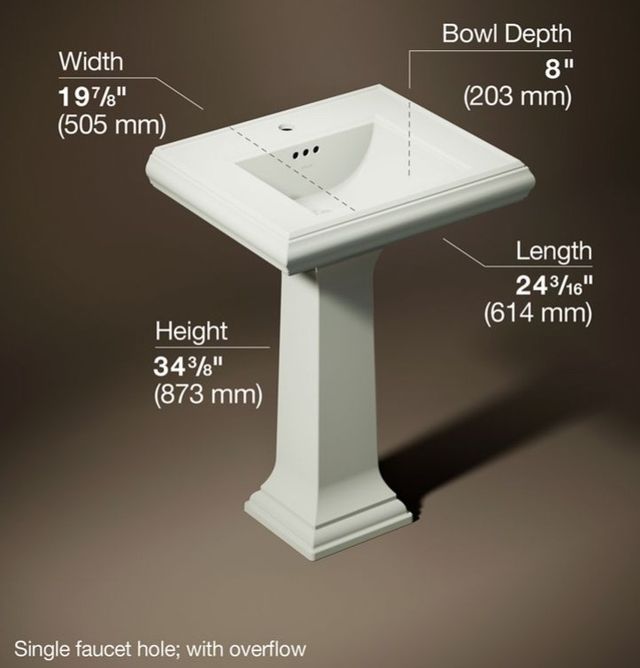 Kohler Memoirs® Classic Dune 24.25" Rectangular Pedestal Bathroom Sink-3