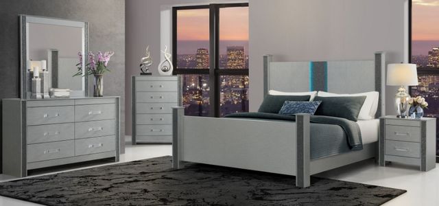 Global Furniture USA Logan Siver King Bed with LED and Speakers-1