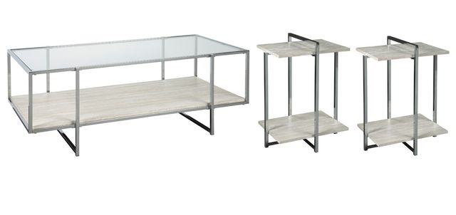 Signature Design by Ashley® Bodalli 3-Piece Chrome/Ivory Living Room Table Set-0