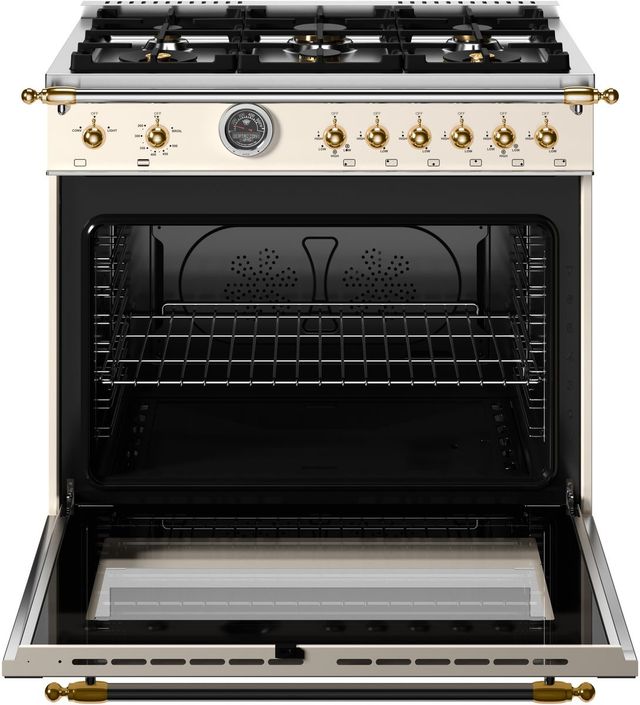 Bertazzoni Heritage Series 36" Fingerprint Resistant Avorio Pro Style Gas Range with Gold Accents-1