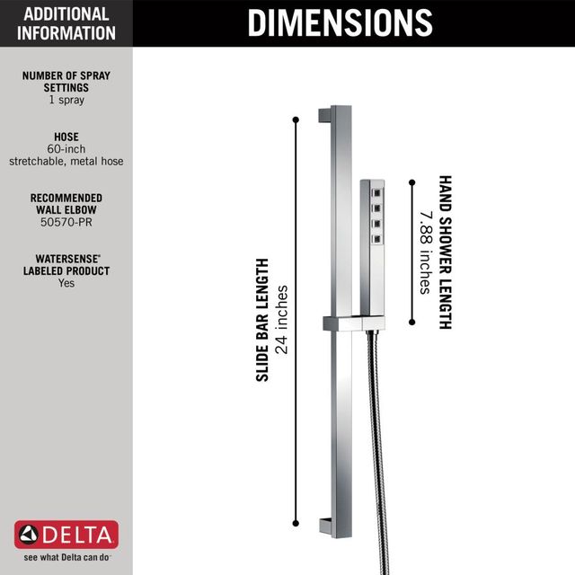 Delta Universal Showering Components Lumicoat® Chrome H2Okinetic® Single-Setting Slide Bar Hand Shower-1