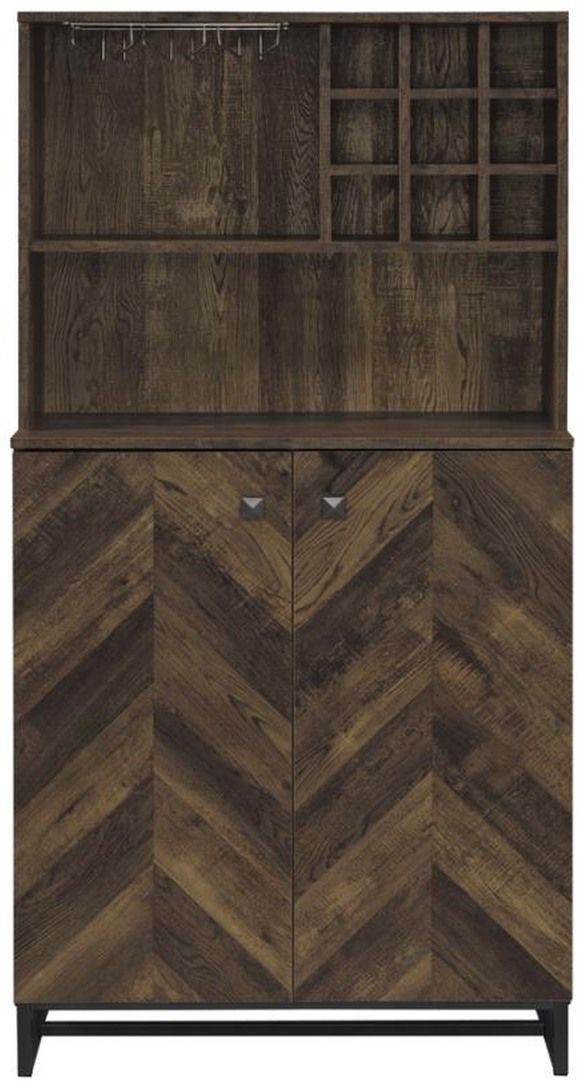 Coaster® Mendoza Rustic Oak Herringbone/Gunmetal 2-Door Wine Cabinet-2