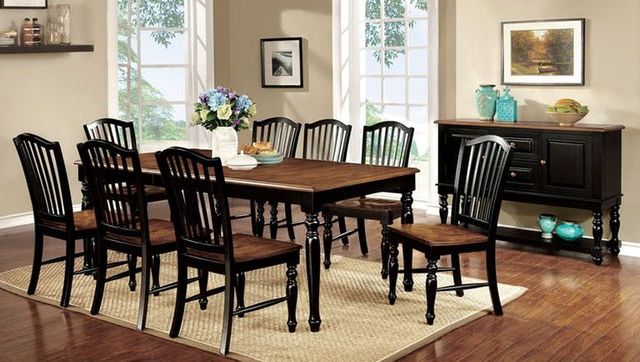 Furniture of America® Mayville 9-Piece Antique Oak Dining Table Set with Black Legs-1
