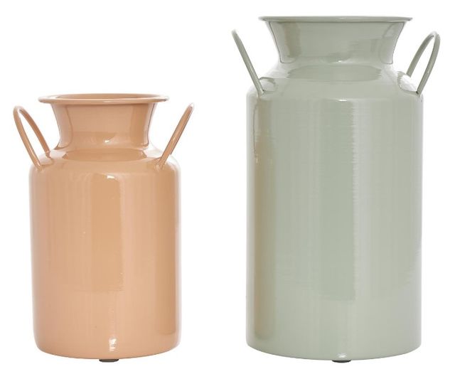 Deco Marche 2-Piece Green/Orange Metal Jug Vase with Handles Set-1