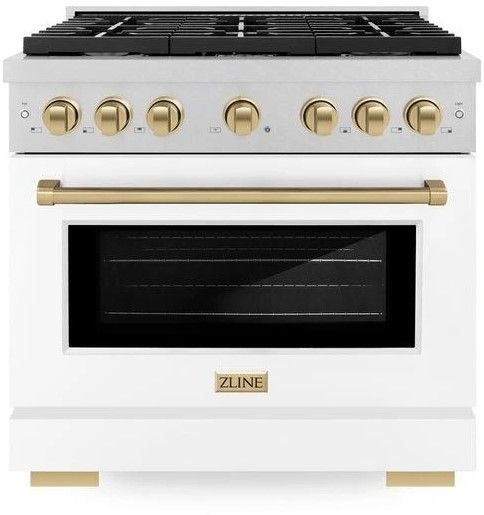 ZLINE Autograph Edition 36" Satin Stainless Steel Pro Style Gas Range with White Matte Door-0
