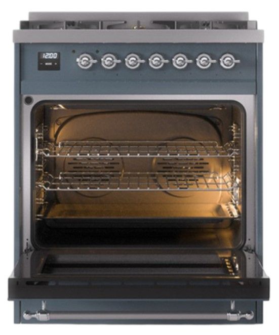 Ilve® Nostalgie II Noblesse 30'' Blue Gray Pro Style Dual Fuel Range with Chrome Trim-1