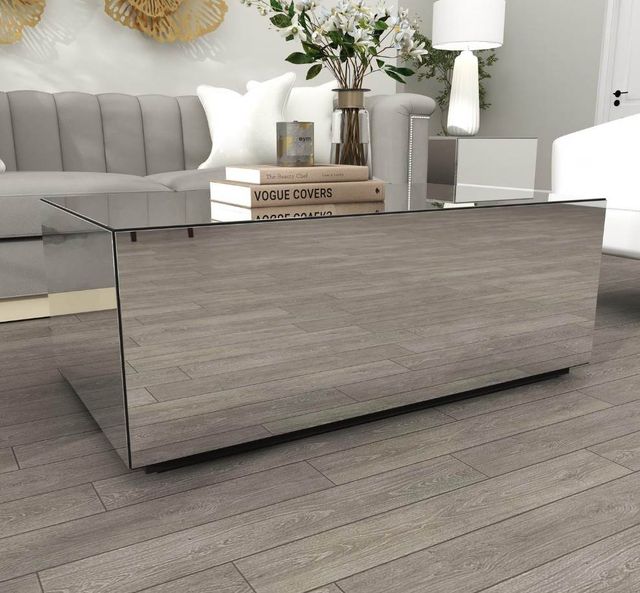 Deco Marche USelect Silver Glass Mirrored Rectangle Coffee Table with Elevated Base-4