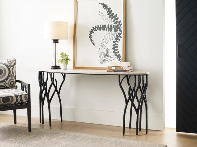 Hammary® Willow Beige Travertine Top Sofa Table with Black Base-1