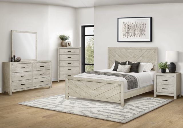 Monarch Specialties Inc. Bleached Oak Queen V-Shape Panel Bed-1