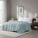 Olliix by Madison Park Freshspun Basketweave Blue Twin Cotton Blanket-5