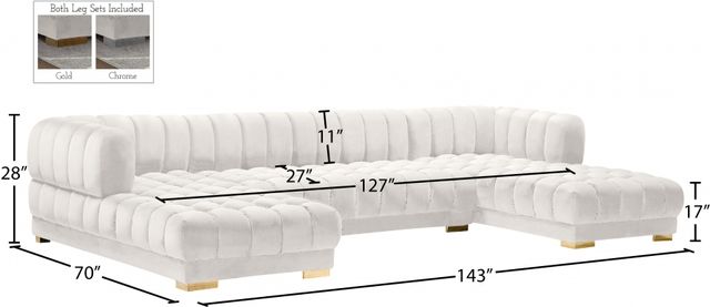 Meridian Furniture Gwen 3-Piece Cream U-Shape Sectional-3