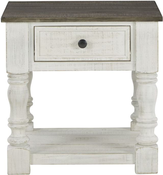 Signature Design by Ashley® Havalance Gray End Table with Distressed Vintage White Base-1