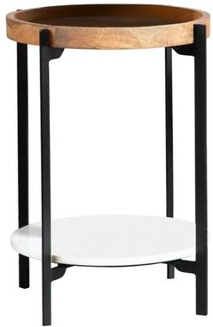 Coaster® Adhvik Natural Round Accent Table with Marble Shelf and Black Metal Frame 