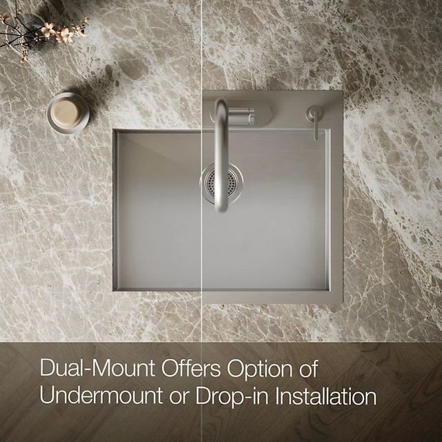 KOHLER® Vault™ Stainless Steel 25" Top/Undermount Single-Bowl Kitchen Sink-3