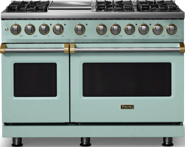 Viking® 5 Series 48" Splash Pro Style Dual Fuel (LP) Range with Brushed Brass Trim-0