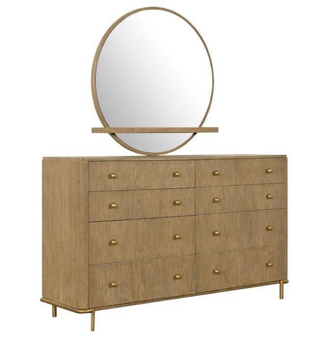 brown dresser gold handles Kip 59 Inch Modern Dresser, Brown Wood Frame, 6 Drawers, Gold Metal Handles main image 1