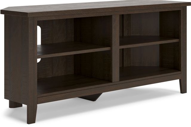Signature Design by Ashley® Camiburg Warm Brown Corner TV Stand with 2 Shelves-0