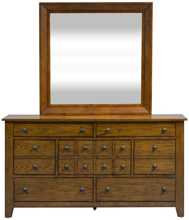 Liberty Furniture Grandpas Cabin Aged Oak Dresser and Mirror Set-2