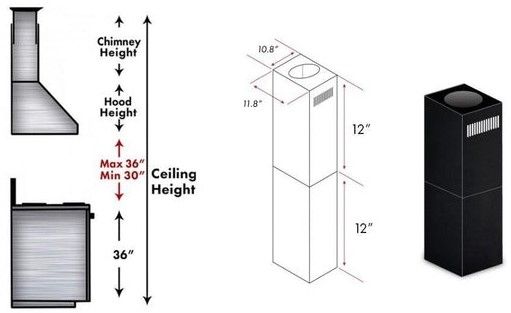 ZLINE 2 Piece 12" Black Island Hood Extension Kit-1
