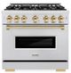 ZLINE Classic Series Autograph Edition 36" Satin Stainless Steel Pro Style Gas Range with Polished Gold Accents-0