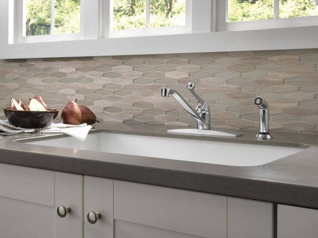 Delta 134 / 100 / 300 / 400 Chrome 8" Single Handle Kitchen Faucet with Spray-1