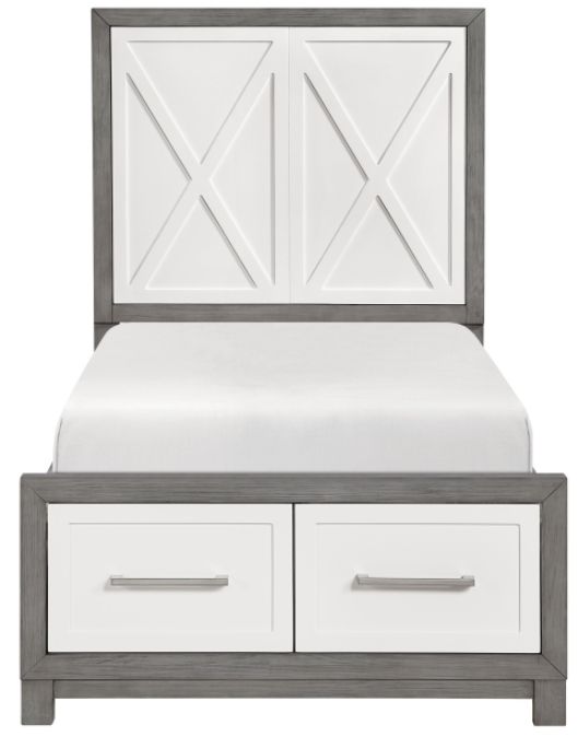 Homelegance® Rowan Ivory/Gray Twin Platform Bed with Footboard Storage-2