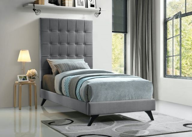Meridian Furniture Elly Grey Velvet Twin Bed-3