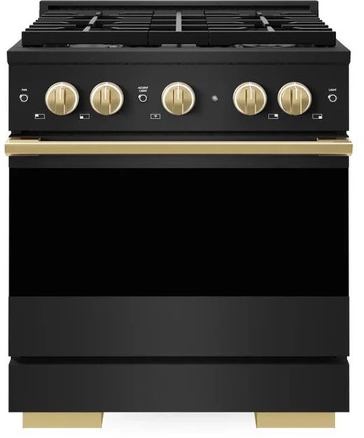 ZLINE Marino 30" Black Stainless Steel Pro Style Gas Range with Polished Gold Accents-0