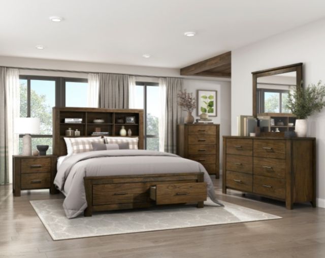 Homelegance® Sullivan Wire Brushed Oak California King Storage Platform Bookcase Bed-1