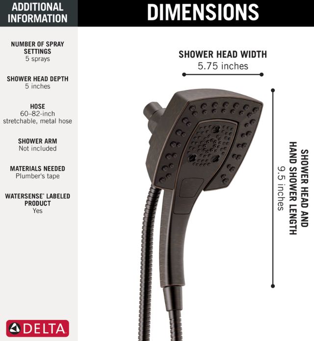 Delta Universal Showering Venetian Bronze H2Okinetic® In2ition® 5-Setting Two-in-One Shower-3