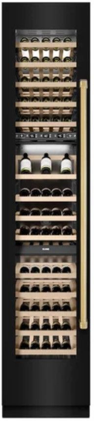 ZLINE Autograph Edition 18" 9.0 Cu. Ft. Triple Zone 68 Bottle Left Hinge Column Wine Cooler in Black Stainless Steel with Polished Gold Accents-3