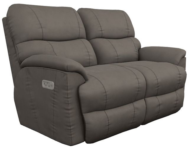 La-Z-Boy® Trouper Gray Leather Power Reclining Loveseat with Headrest and Lumbar-0