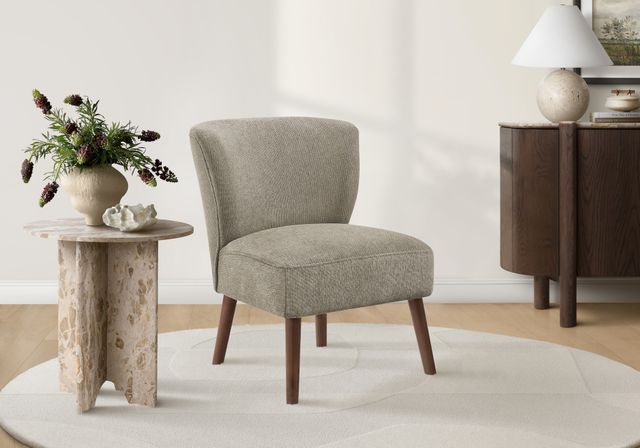 Monarch Specialties Inc. Light Brown 33" Upholstered Accent Chair with Walnut Wood Legs-1