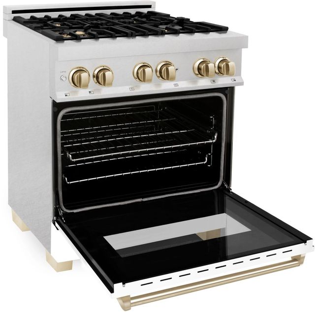 ZLINE Autograph Edition 30" Satin Stainless Steel Pro-Style Dual Fuel Range with Electric Convection Oven and White Matte Door-1