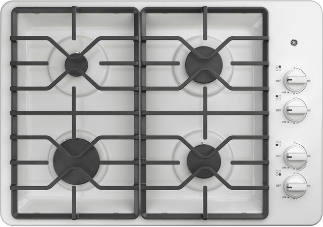 GE® 30" White Built In Gas Cooktop-0