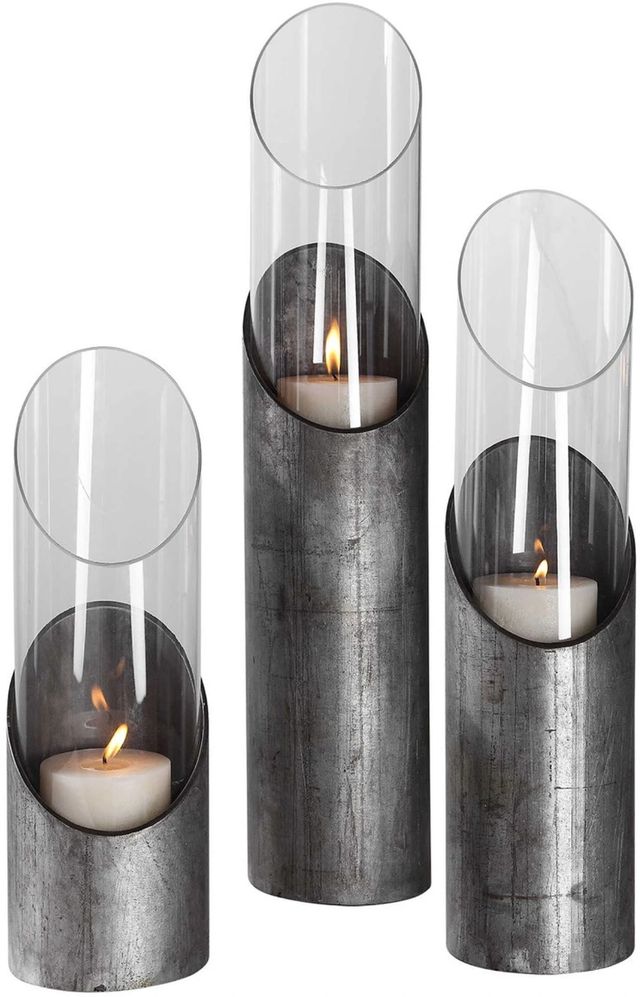 Uttermost® Karter 3-Piece Gray Candle Holder Set-0