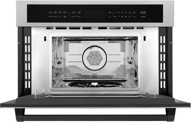 ZLINE Autograph Edition 30" 1.6 Cu. Ft. Satin Stainless Steel Built-In Convection Microwave Oven with Matte Black Handle-1