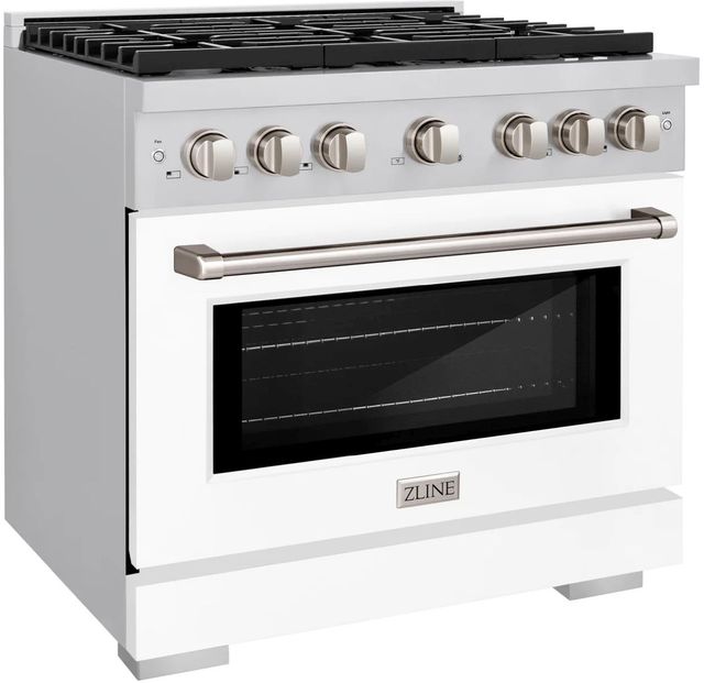ZLINE Paramount 36" Stainless Steel Pro Style Dual Fuel Range with White Matte Door-2