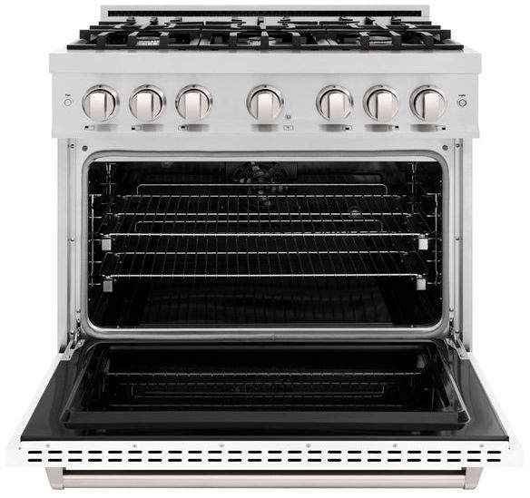 ZLINE Classic Series 36" Stainless Steel Pro Style Dual Fuel Range with White Matte Door-1