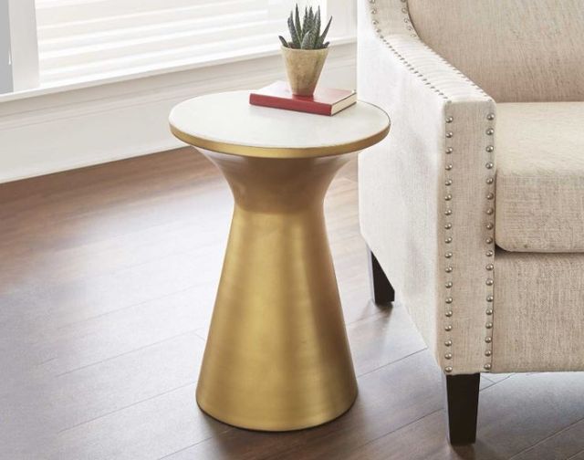 Steve Silver Co. Jaipur White End Table with Brass Base-2