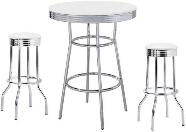 Coaster® Retro 3-Piece Silver/White Bistro Pub Bar Table Set