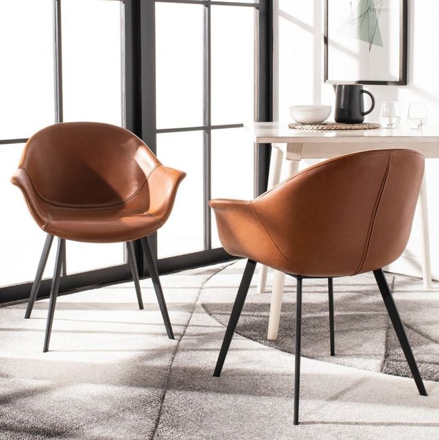 Safavieh Dublin 2-Piece Black/Cognac Dining Tub Arm Chair Set-3