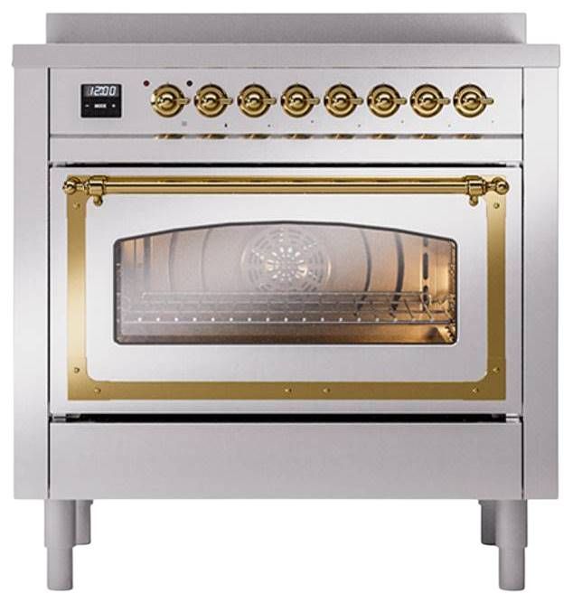 Ilve® Nostalgie II Noblesse 36'' Stainless Steel Pro Style Induction Range with Brass Trim-1