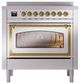 Ilve® Nostalgie II Noblesse 36'' Stainless Steel Pro Style Induction Range with Brass Trim-1