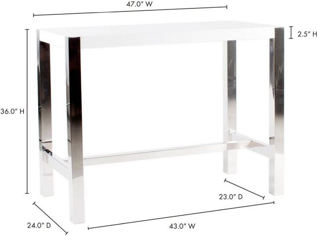 Moe's Home Collection Riva White Counter Height Table with Stainless Steel Base -3