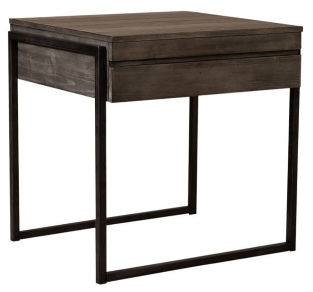 Liberty Furniture Gateway Weathered Gray End Table with Black Metal Frames-1