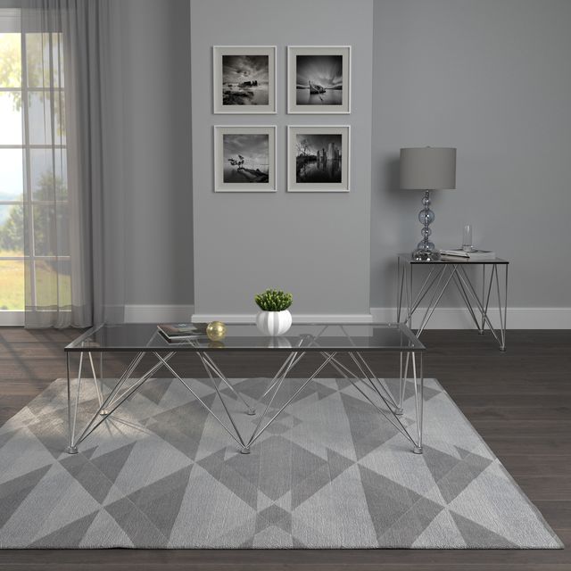Coaster® Chalet Chrome and Grey End Table With Glass Top-1
