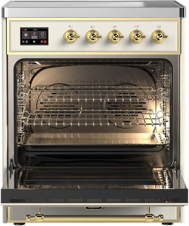 Ilve® Majestic III 30" Antique White Pro Style Induction Range with Triple Glass Door and Brass Trim-1