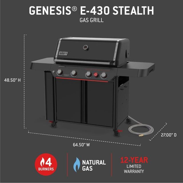 Weber® Genesis® E-430 Stealth® Edition 4-Burner Matte Black Freestanding Natural Gas Grill-1