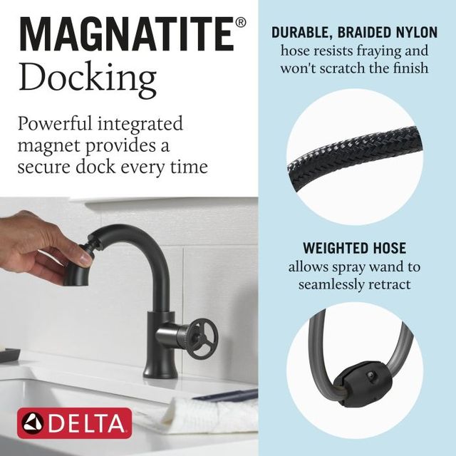 Delta Trinsic® Matte Black Single Handle Wheel Pull-Down Bathroom Faucet with Drain-4